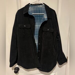 Women’s Reversible Black Corduroy & Blue Plaid Jacket